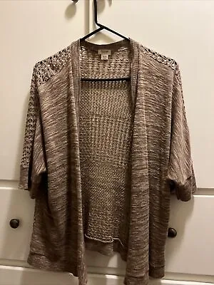 Mossimo Brown Crochet Cardigan X-Large Short Sleeve Open Style • $11.04