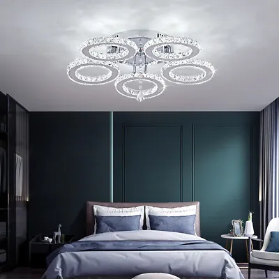 Crystal Rings Chandelier LED Ceiling Light Fixtures Lamp For Living Room Bedroom • £45.99