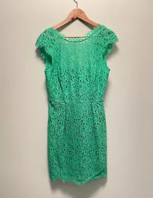 Shoshanna Womens Sheath Dress Size 8 Green Floral Lace Boat Neck Preppy Formal • $34.88