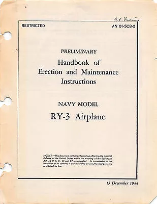 RY-3 Erection And Maintenance Inst's World War II Book Flight Manuals (CD) • $36.99