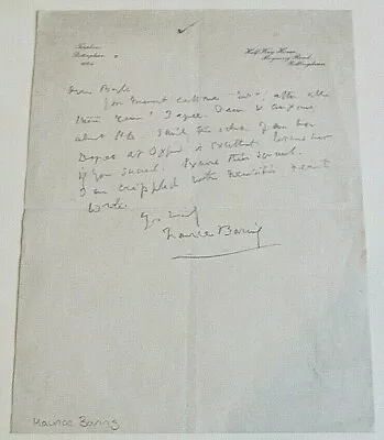 £15.99 • Buy Maurice Baring 'A Man Of Letters' Handwritten Signed Letter COA AFTAL