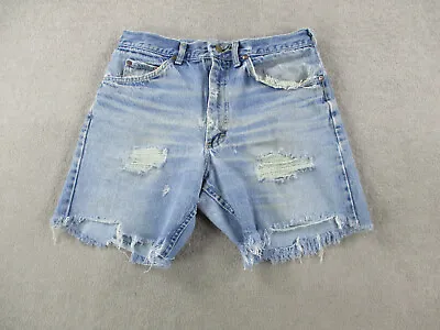 VINTAGE Lee Shorts Mens 32 Blue Denim Biker Skater Cut Off Grunge Destroyed USA • $26.99