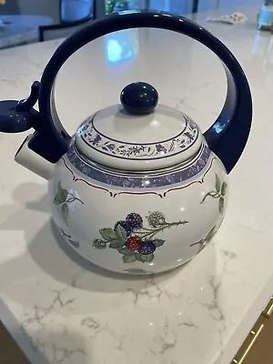 Villeroy & Boch Whistling Tea Kettle Cottage 2 Quart Blue White • $99.99