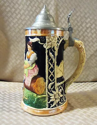 Vintage Reinhold Merkelbach Lidded German Beer Stein #3393 - Couple On A Log • $25