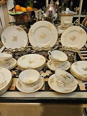 Lenox Harvest Gold Rim Lunch Plate Coffee Tea Cup Bread Salad Dish Saucer 30pc • $245