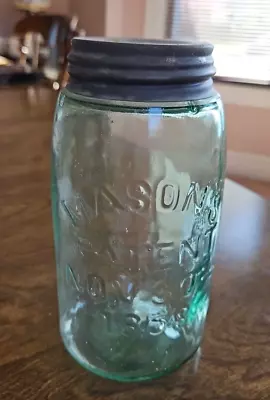 MASON'S Caning Jar Light Green Quart Size PAT'D Nov 30th 1858 Antique Jar • $18.95