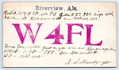 QSL CB Ham Radio Card W4FL D.S. Hardy Riverview Alabama AL 1933 Hand Made • $5