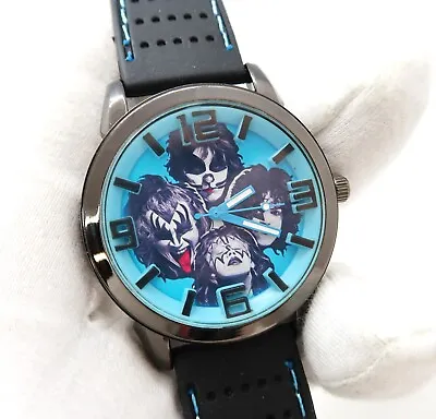 KISS CARDS 3D Sky Blue Dial Rubber Band 8.5  RARE MEN'S CHARACTER WATCH M-54 • $74.99