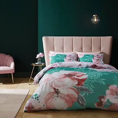 £14.99 • Buy Catherine Lansfield Dramatic Floral Easy Care Duvet Cover Bedding Set Teal 