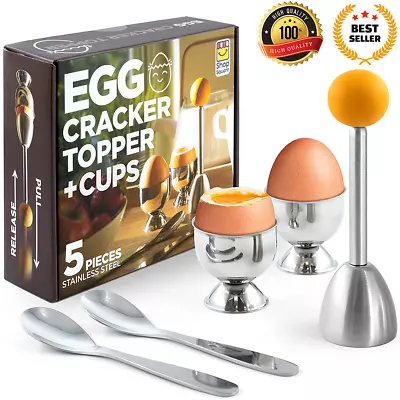 Stainless Steel Egg Topper Shell Opener Cutter Egg Cups Soft Boiled Eggs Holders • $19.98