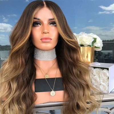 £17.09 • Buy Women Real Natural Medium Long Straight Hair Wigs W/Bangs Party Cosplay Full Wig
