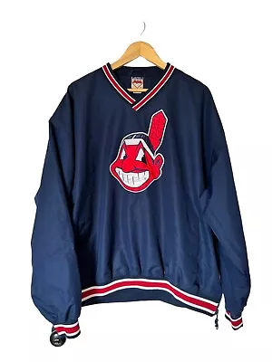 Vintage 90's Cleveland Indians Chief Wahoo Stitched Starter Pullover Jacket 2XL • $75