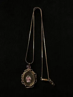 Vintage Act Ii Damaged Clay Rose Cameo Goldtone Necklace • $2