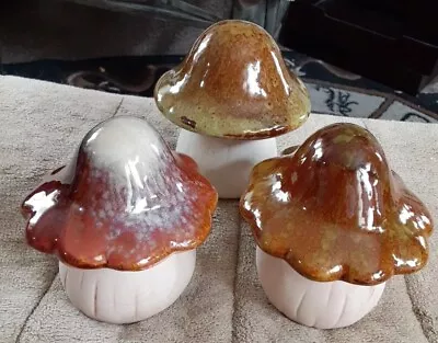 Mushroom Drip Glazed Decor Ceramic Mushrooms Shrooms Set Of 3 Garden Spring Boho • $10