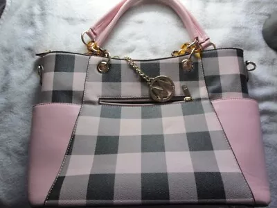 Mia K. Collection Gabriella Checkers Pink Handbag Gray Plaid With Wallet • £40.93