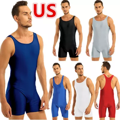 US Men's Short Tank Bodysuit Workout Dance Biketard Unitards Sleeveless Leotard • $14