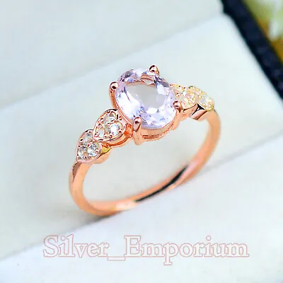 9X7 MM Morganite Natural Gemstone 14K Rose Gold Plating Wedding Ring For Women • $106.99