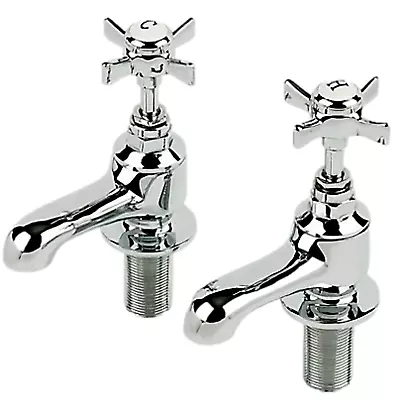 PAIR SWIRL EDWARDIAN CROSS HEAD BATH TAPS 3/4  Deck Mount Chrome Plated Brass • £26.96