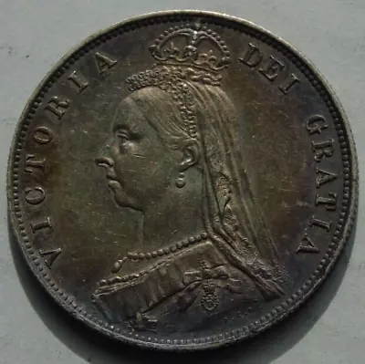 1887 Queen Victoria Jubilee Head Silver Half Crown Cabinet Toned Nice VF S3924 • $59.68