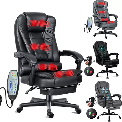 Massage Office Chair Swivel Recliner Computer Desk Gaming Chair Leather Footrest • £46.99