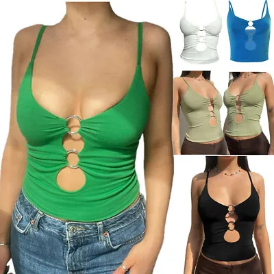 £13.19 • Buy Women Sexy Crop Top Low-cut O Ring Keyhole Cami Vest Sleeveless Club Tank Tops