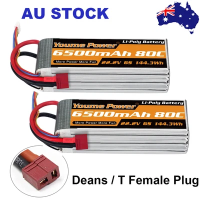 $138.99 • Buy 2pcs Youme 6500mAh 6S 22.2V 80C Deans LiPo Battery For RC Helicopter Car Drone