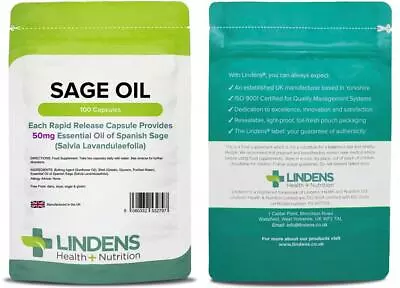 Lindens Sage Essential Oil 50mg Capsules | 100 Pack | Popular Food...  • £14.99