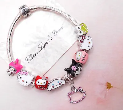 Pandora Silver Bracelet With Hello Kitty & Friends Pink Cz Themed Charms & Box! • $89