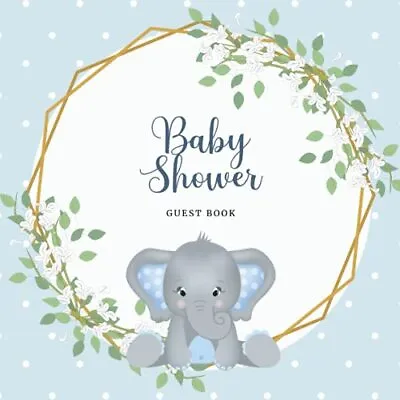 Baby Shower Guest Book Blue Elephant Guest Register Book For Baby Boy • £10.54