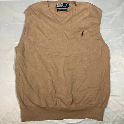 Polo Ralph Lauren Sweater Vest Mens Large Brown V-Neck Pullover Knit Casual • $24.99
