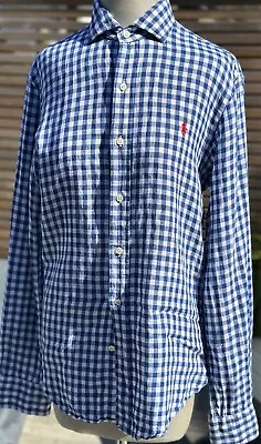 Ralph Lauren Polo Mens Blue Check Linen Shirt - Labelled Size Small • £15
