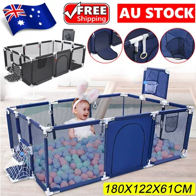 12 Panel Safety Game Fence Baby Playpen Foldable Play Pen W/Basketball Hoop AU • $51.85