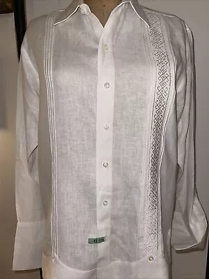 Men Mexican Wedding Dress Shirt White Linen Embroidery CHIAPAS '40' • $62