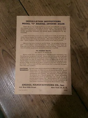 Vintage Original Marvel Inverse Oiler Model  T  Installation Instructions P-207C • $9.95