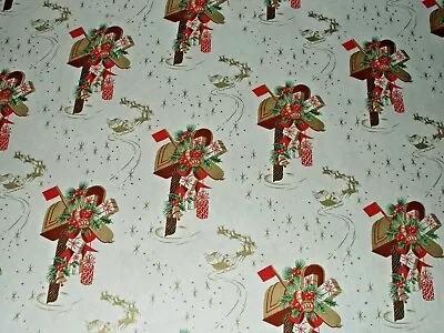 VTG CHRISTMAS 1960 WRAPPING PAPER LARGE 24  X 28  SLEIGH REINDEER MAILBOX NOS • $7.46