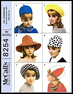 McCall's 8254 MOD Pattern 4 HATS Caps 1960's COPY • $5.99