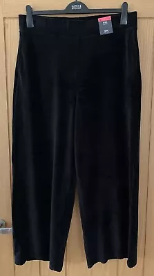 M&S Ribbed Velour Soft Feel Wide Leg High Rise Trousers Size 18 Long Black BNWT • £11.99