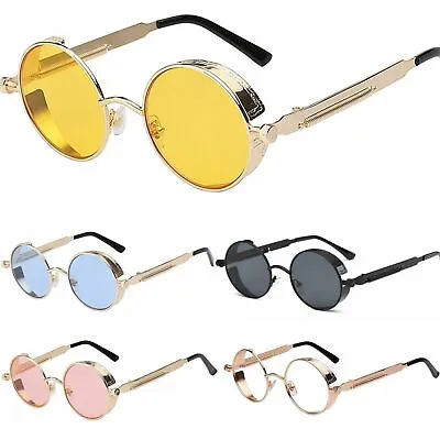 $12 • Buy Retro Gothic Steampunk Sunglasses For Women Men Round Lens Metal Frame