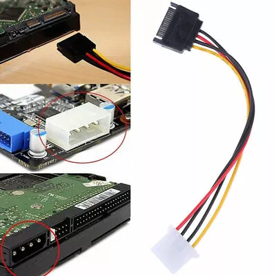 Sata To Ide Power Cable 15 Pin Sata Male To Molex IDE 4 Pin Female Cable Adapter • £2.77