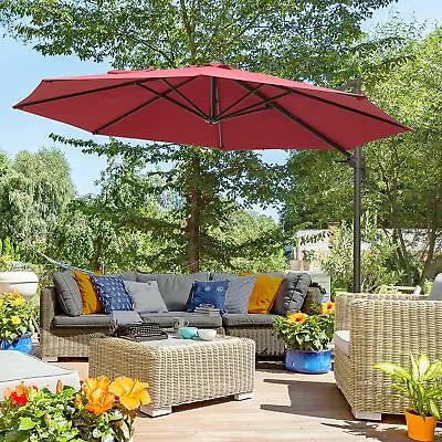 Garden Sun Umbrella Hanging Cantilever Parasol Canopy W/ Base 3 Colors • £98.99