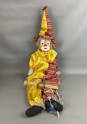 Vintage Circus Clown Boy Porcelain Head String Marionette Puppet On Swing • $18.95