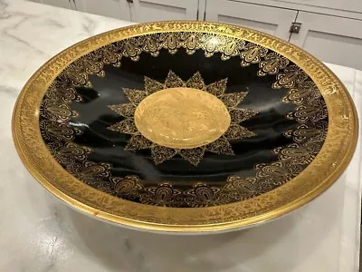 Rare 1930s RRW Retsch Cake Stand Fruit Bowl Bavaria Black Gold Germany Versace • $250