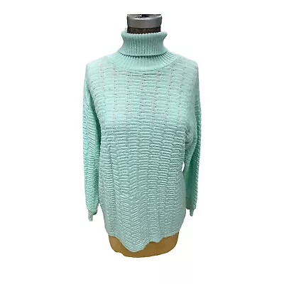 1970s Vintage Light Blue Roll Neck Wool Sweater Made In Italy For B. Altman • $32.99