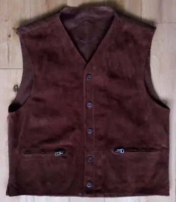 Burtons Mens Real Suede Brown Cowboy Style Button Waistcoat Jacket Size: M • £19.99