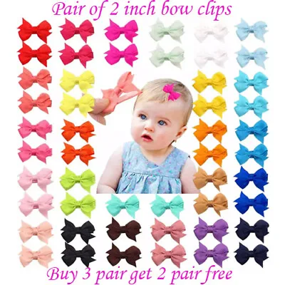 2 Inch 2  Baby Girls Kids  Hair Clip Bows Snap Clips Lot Bow Cute School Pair • £2.99