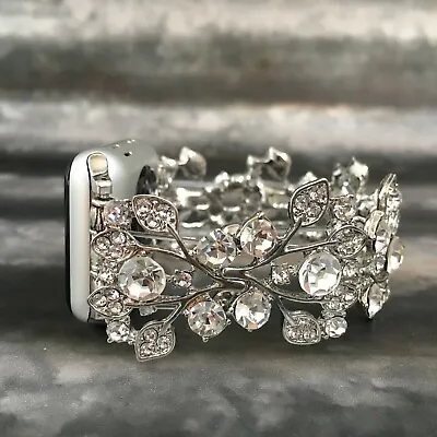 $90.56 • Buy Beaded Apple Watch Band Women IWatch Jewellery Fitbit Bracelet Crystal Leaves