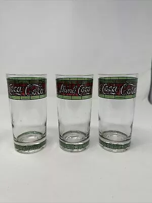 Vintage Set Of 3 Coca-Cola Drinking Glass Tiffany Style Stained Glass - FreeShip • $32.50