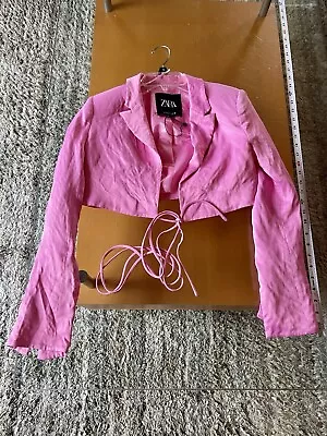 Zara XS Barbie Bubblegum Pink Cropped Blazer Dress Jacket Poly • $18