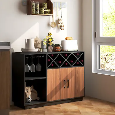 Industrial Wine Bar Cabinet Buffet Sideboard Kitchen Cupboard With Glass Holder • $109.99