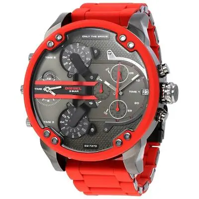 Diesel Mr Daddy 2.0 Red Grey Gunmetal Silicone Chronograph Mens Watch DZ7370 • $225